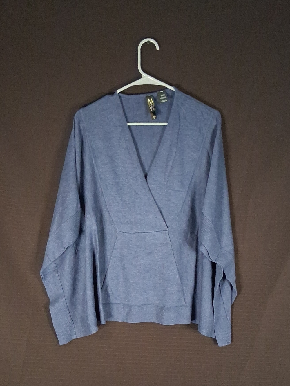 MarlaWynne Blue Wrap-Style Long Sleeve Top